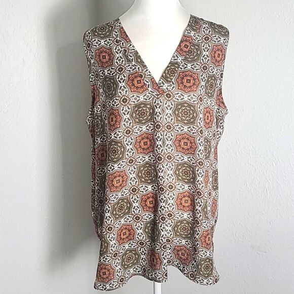Violet & Claire Sleeveless Top, Brown & Rust Print, Size XL - Picture 1 of 8